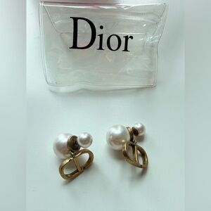 Dior Gold-Tone Logo and White Pearl Double-Face Clip Earrings